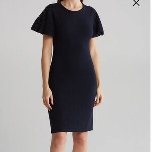 Eliza J Navy Crochet Flutter Sleeve Shift Dress Small NWT